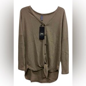 NWT Iwollence women’s Small khaki button down long sleeve front knot shirt